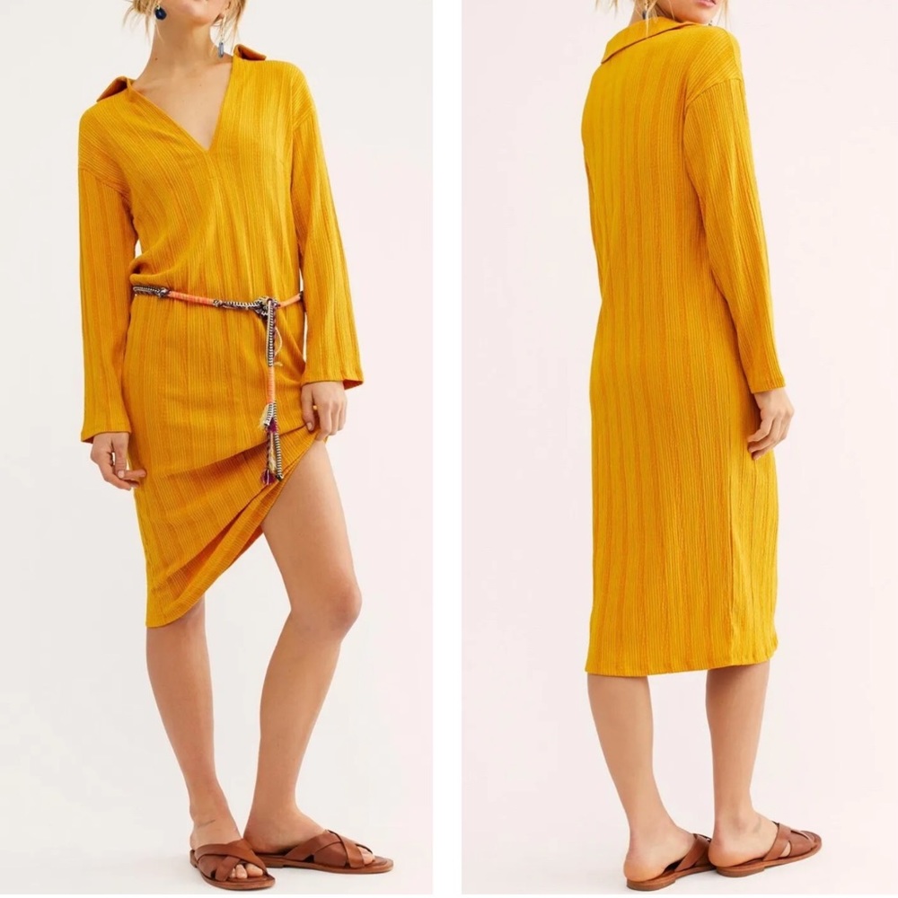 Free People Beach Aster Marigold Collar T-Shirt Breezy Midi Dress Sizeโ Small